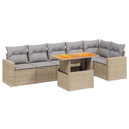 Set Divani da Giardino 7 pz con Cuscini Beige in Polyrattan