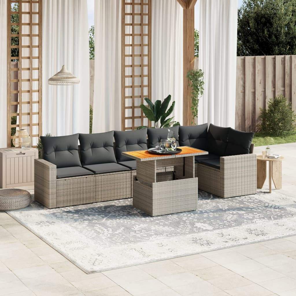 Set Divani da Giardino 7 pz con Cuscini Grigio in Polyrattan - homemem39