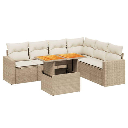 Set Divani da Giardino 7 pz con Cuscini Beige in Polyrattan - homemem39