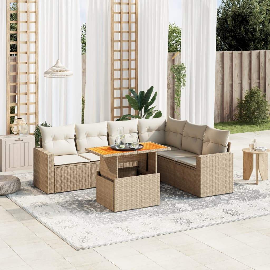 Set Divani da Giardino 7 pz con Cuscini Beige in Polyrattan - homemem39