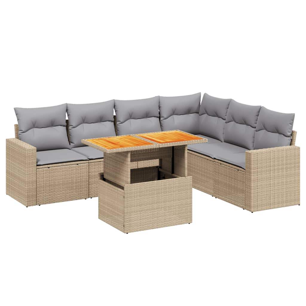 Set Divani da Giardino 7 pz con Cuscini Beige in Polyrattan - homemem39