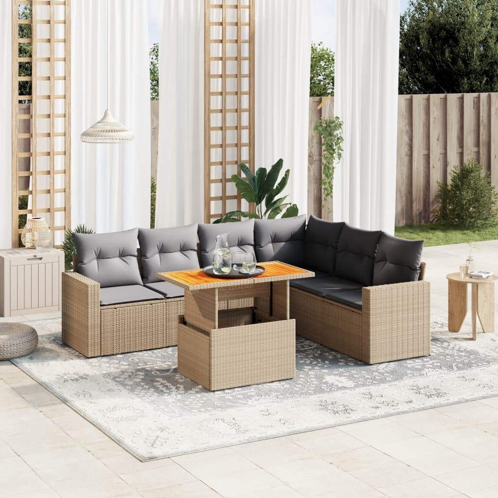 Set Divani da Giardino 7 pz con Cuscini Beige in Polyrattan - homemem39