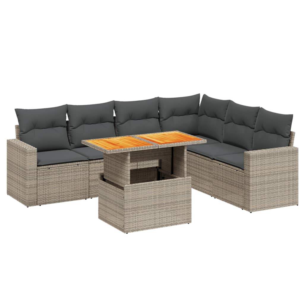 Set Divani da Giardino 7 pz con Cuscini Grigio in Polyrattan - homemem39