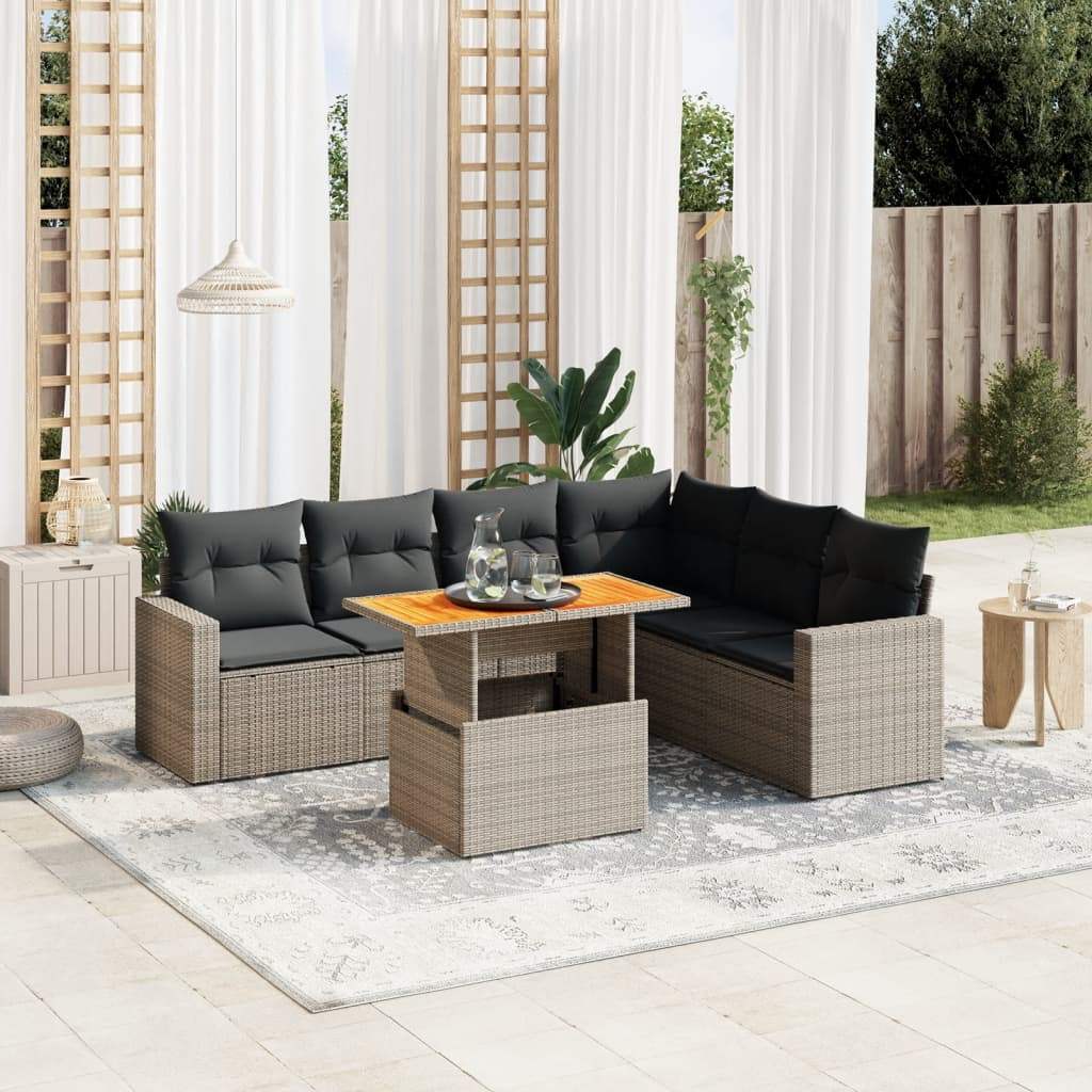 Set Divani da Giardino 7 pz con Cuscini Grigio in Polyrattan - homemem39