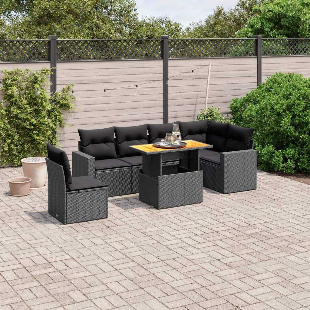 Set Divani da Giardino con Cuscini 7pz Nero Polyrattan - homemem39