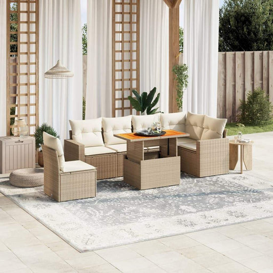 Set Divani da Giardino 7 pz con Cuscini Beige in Polyrattan - homemem39