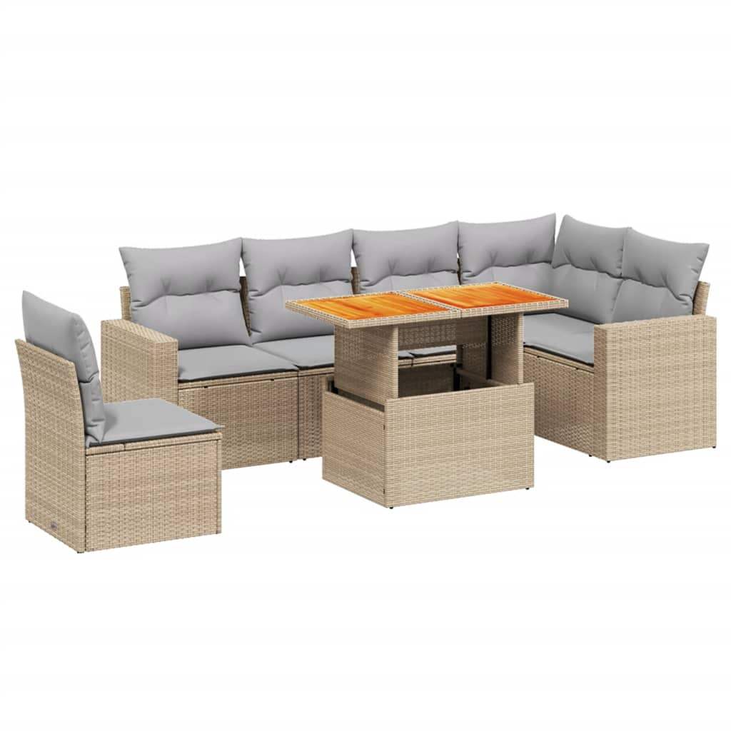 Set Divani da Giardino 7 pz con Cuscini Beige in Polyrattan - homemem39