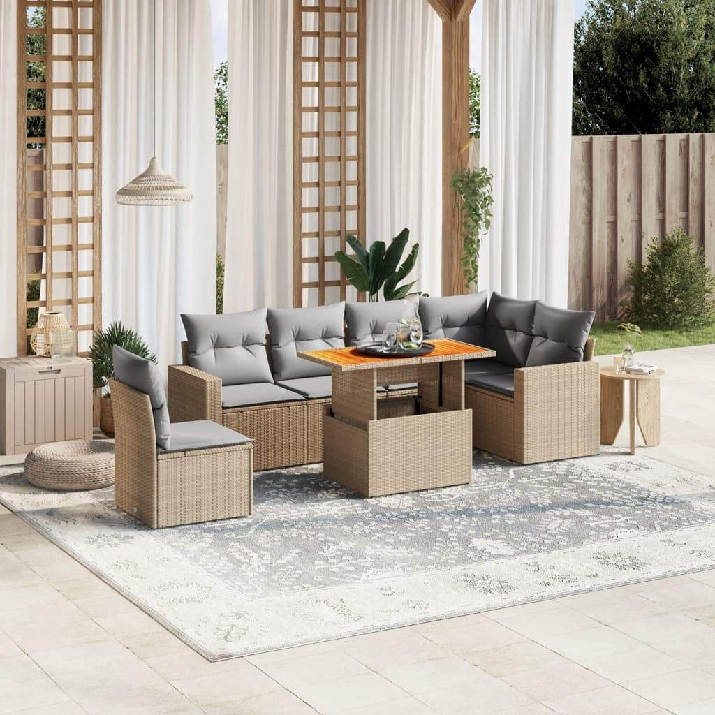 Set Divani da Giardino 7 pz con Cuscini Beige in Polyrattan - homemem39