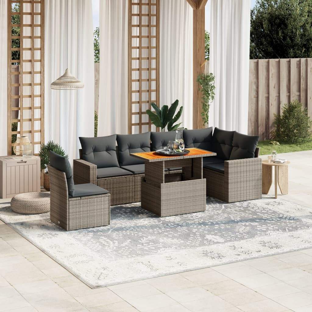 Set Divani da Giardino 7 pz con Cuscini Grigio in Polyrattan - homemem39