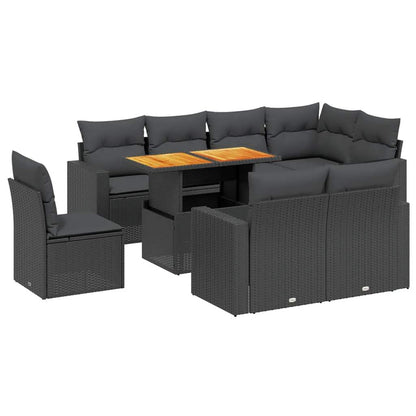 Set Divani da Giardino 9 pz con Cuscini Nero in Polyrattan - homemem39
