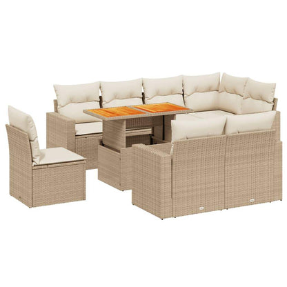 Set Divano da Giardino 9 pz con Cuscini Beige in Polyrattan - homemem39