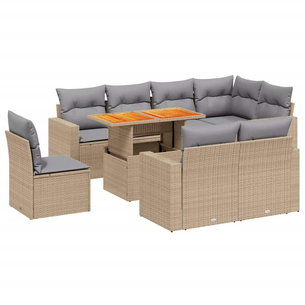 Set Divano da Giardino 9 pz con Cuscini Beige in Polyrattan - homemem39