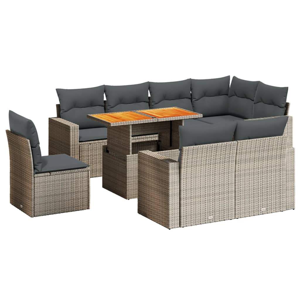 Set Divano da Giardino 9 pz con Cuscini Grigio in Polyrattan - homemem39