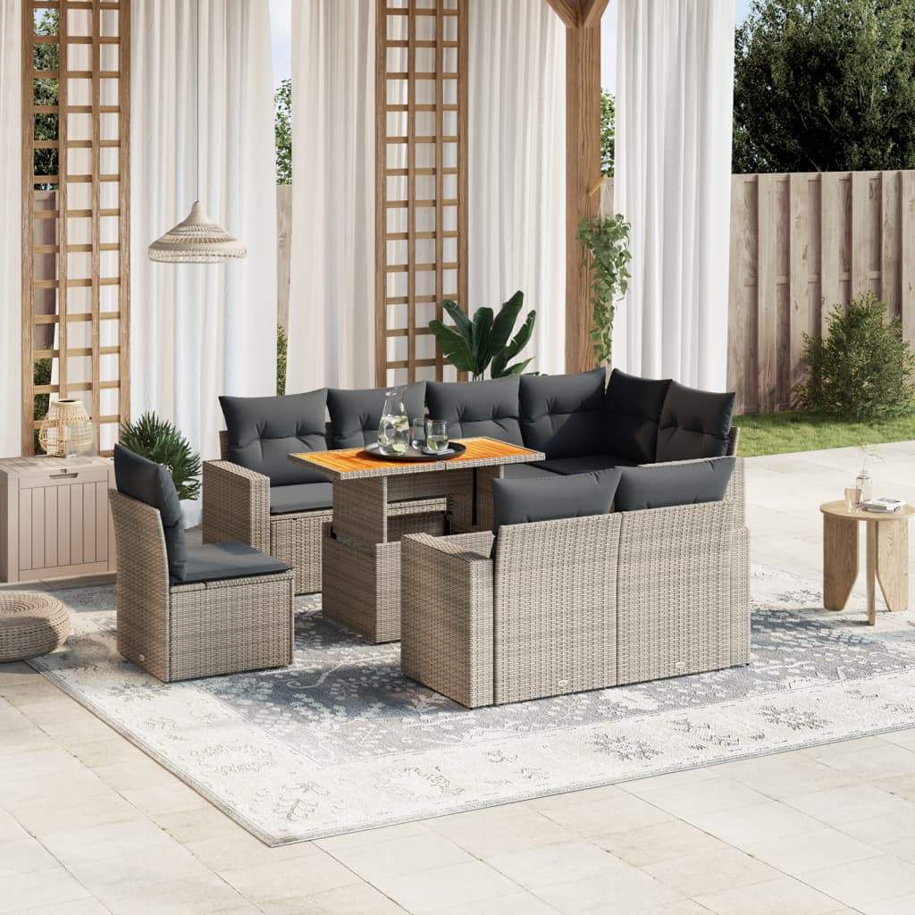 Set Divano da Giardino 9 pz con Cuscini Grigio in Polyrattan - homemem39