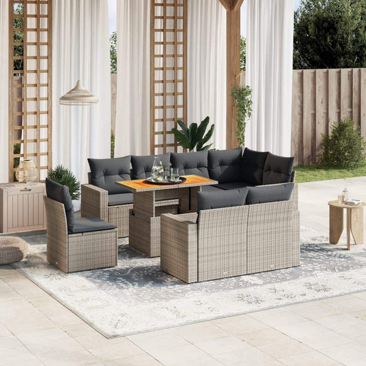 Set Divano da Giardino 9 pz con Cuscini Grigio in Polyrattan - homemem39