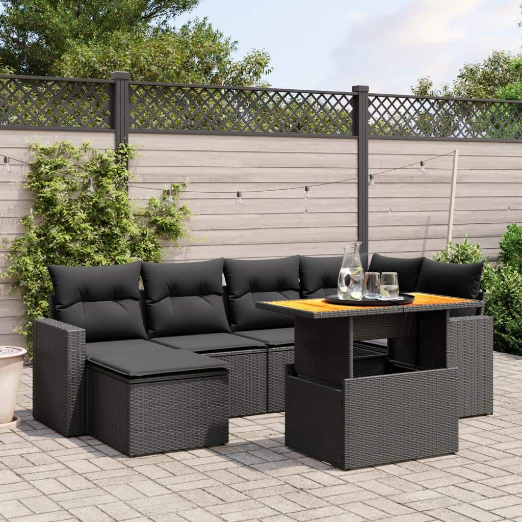 Set Divani da Giardino con Cuscini 7pz Nero Polyrattan - homemem39
