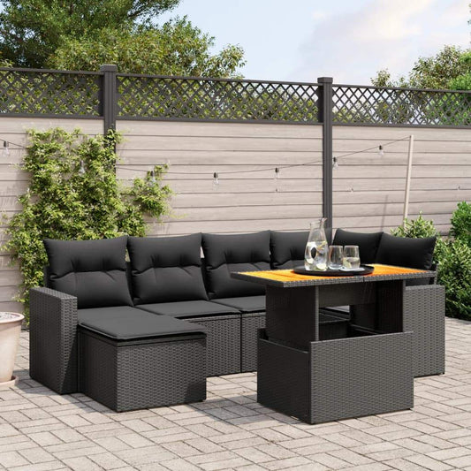 Set Divani da Giardino con Cuscini 7pz Nero Polyrattan - homemem39