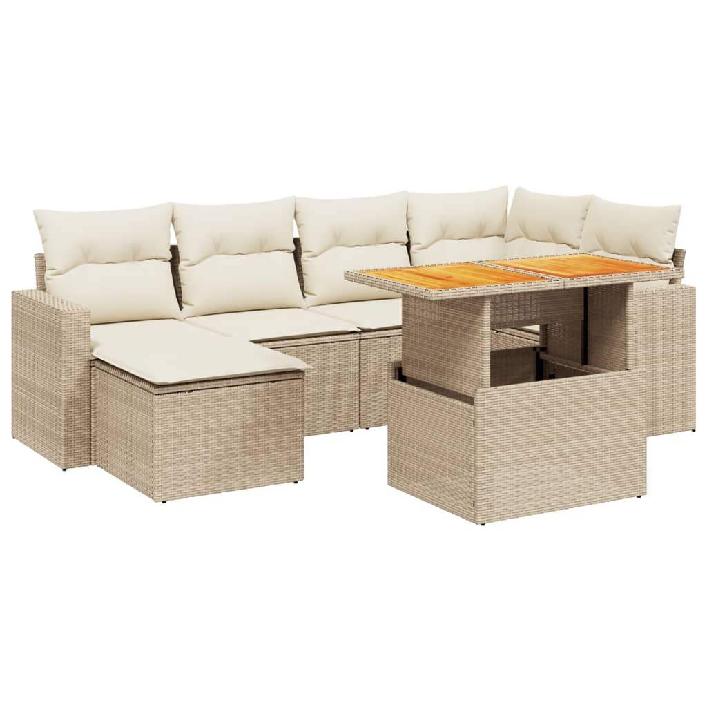 Set Divani da Giardino 7 pz con Cuscini Beige in Polyrattan - homemem39