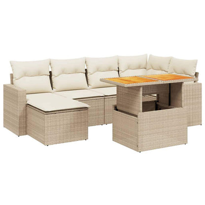 Set Divani da Giardino 7 pz con Cuscini Beige in Polyrattan - homemem39
