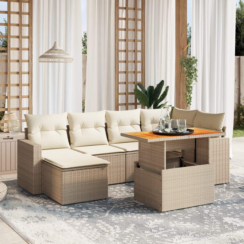 Set Divani da Giardino 7 pz con Cuscini Beige in Polyrattan - homemem39