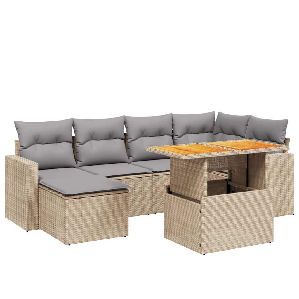 Set Divani da Giardino 7 pz con Cuscini Beige in Polyrattan - homemem39
