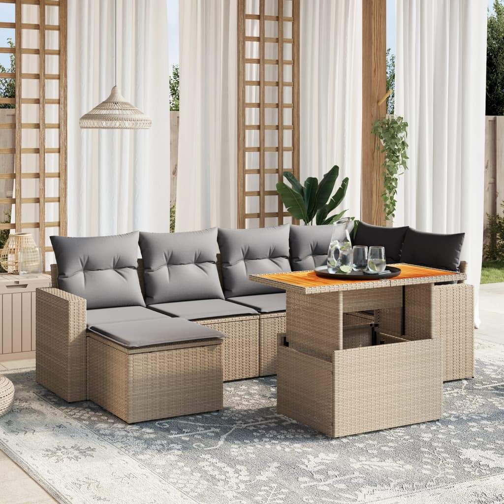 Set Divani da Giardino 7 pz con Cuscini Beige in Polyrattan - homemem39