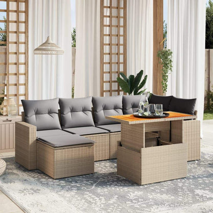 Set Divani da Giardino 7 pz con Cuscini Beige in Polyrattan - homemem39
