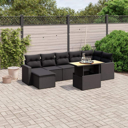 Set Divani da Giardino con Cuscini 8 pz Nero in Polyrattan - homemem39