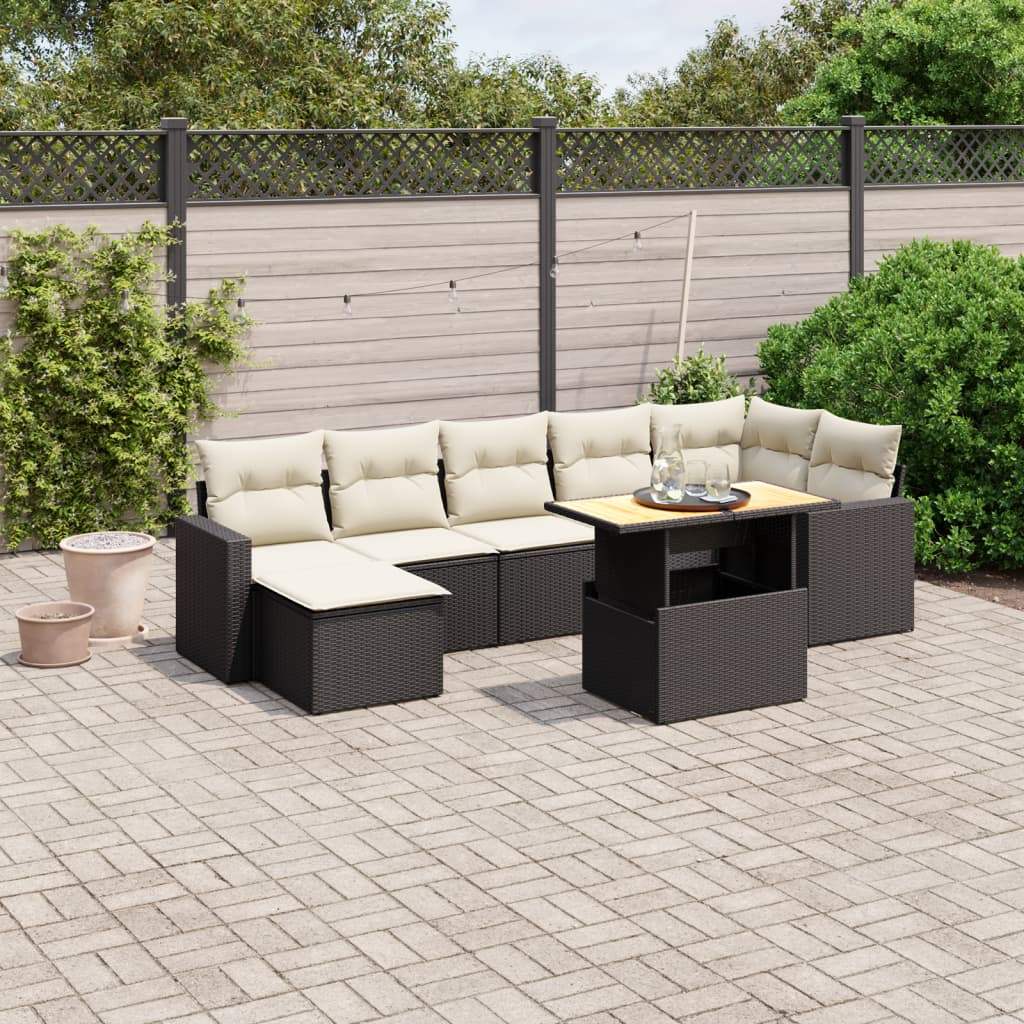 Set Divani da Giardino con Cuscini 8 pz Nero in Polyrattan - homemem39