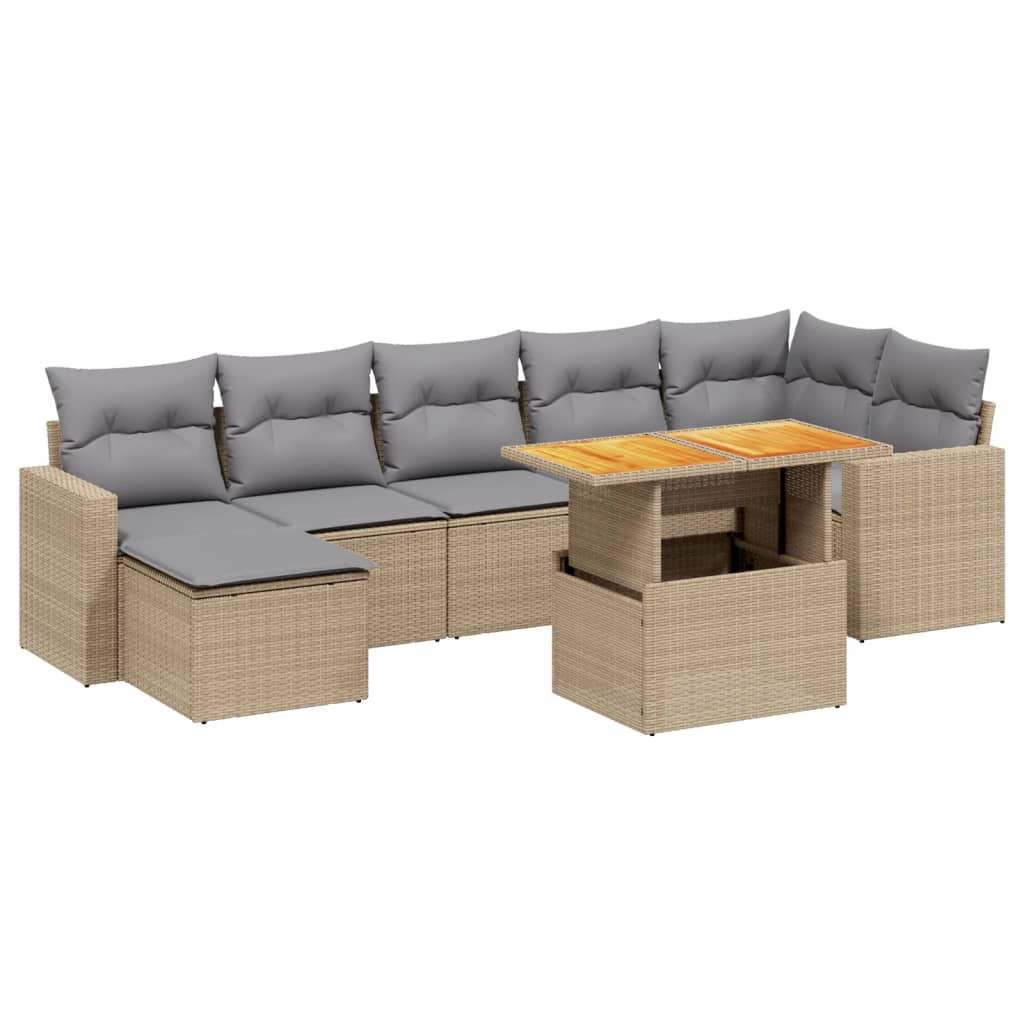 Set Divano da Giardino 8 pz con Cuscini Beige in Polyrattan - homemem39