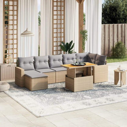Set Divano da Giardino 8 pz con Cuscini Beige in Polyrattan - homemem39