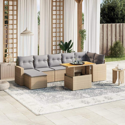 Set Divano da Giardino 8 pz con Cuscini Beige in Polyrattan - homemem39