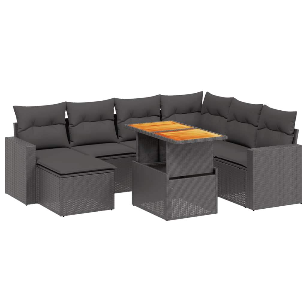 Set Divani da Giardino con Cuscini 8 pz Nero in Polyrattan - homemem39