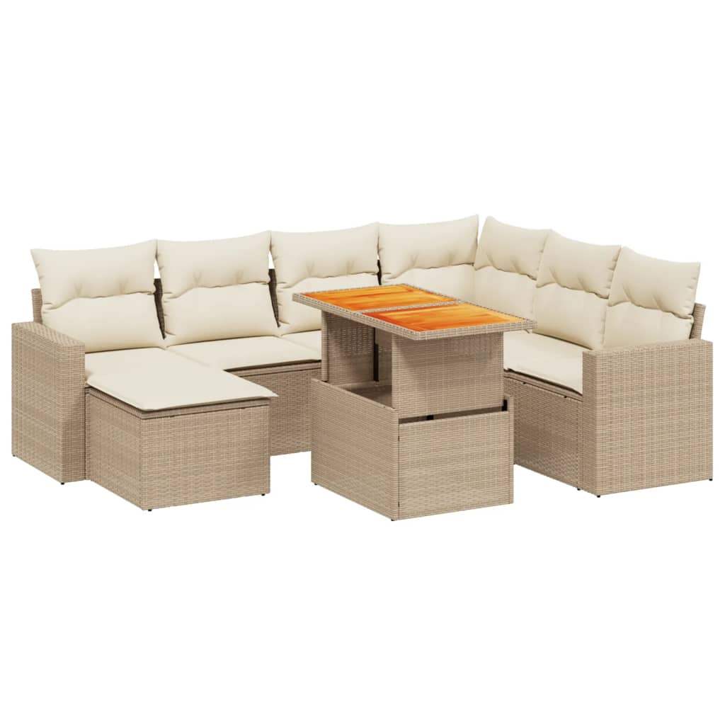 Set Divano da Giardino 8 pz con Cuscini Beige in Polyrattan - homemem39