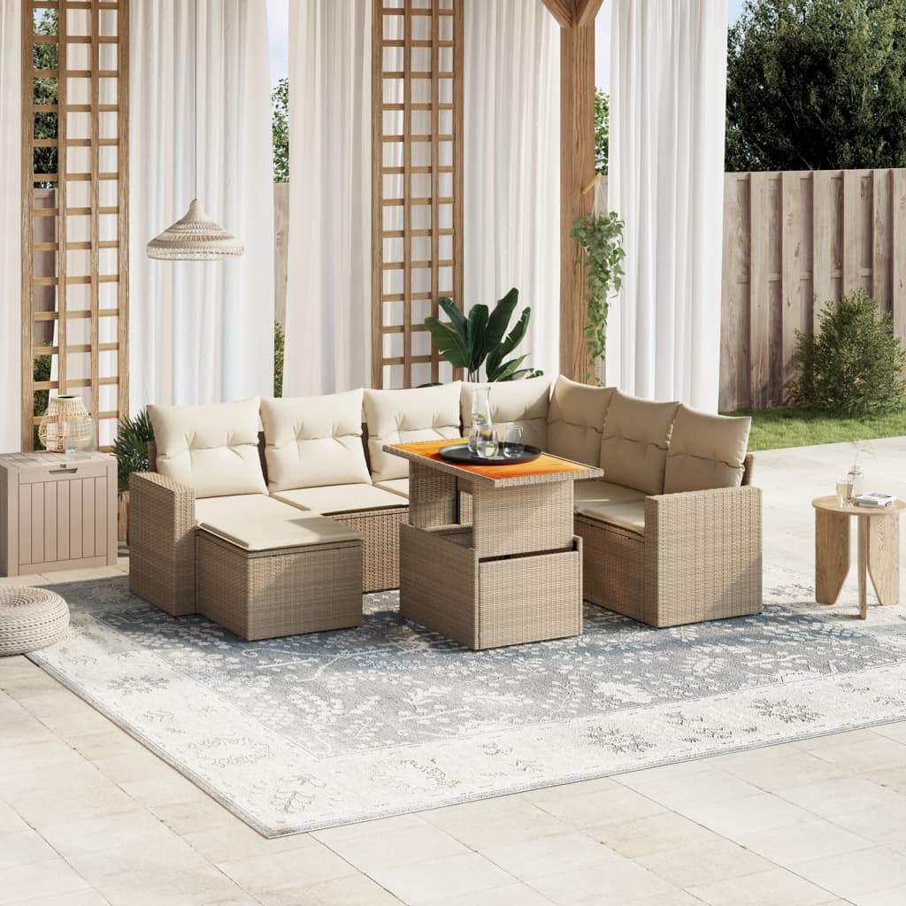 Set Divano da Giardino 8 pz con Cuscini Beige in Polyrattan - homemem39