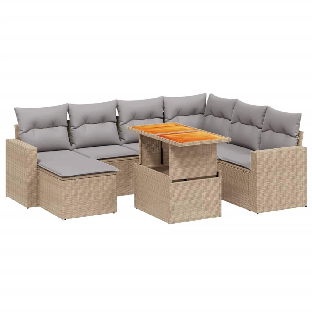 Set Divano da Giardino 8 pz con Cuscini Beige in Polyrattan - homemem39