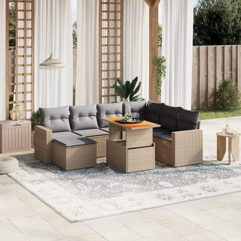 Set Divano da Giardino 8 pz con Cuscini Beige in Polyrattan - homemem39