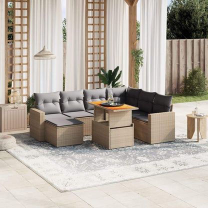 Set Divano da Giardino 8 pz con Cuscini Beige in Polyrattan - homemem39