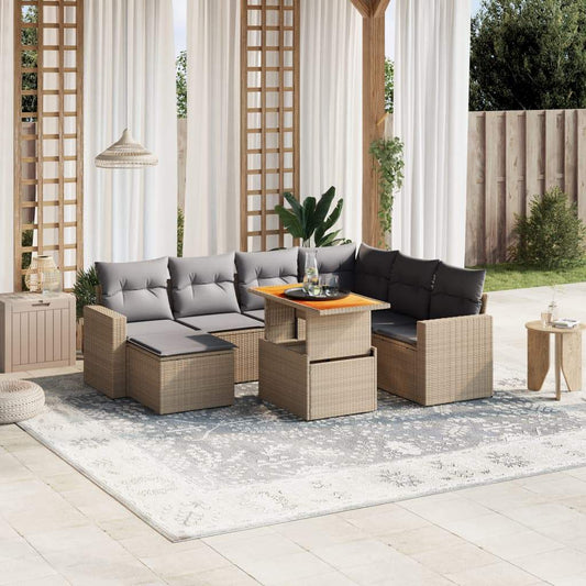 Set Divano da Giardino 8 pz con Cuscini Beige in Polyrattan - homemem39