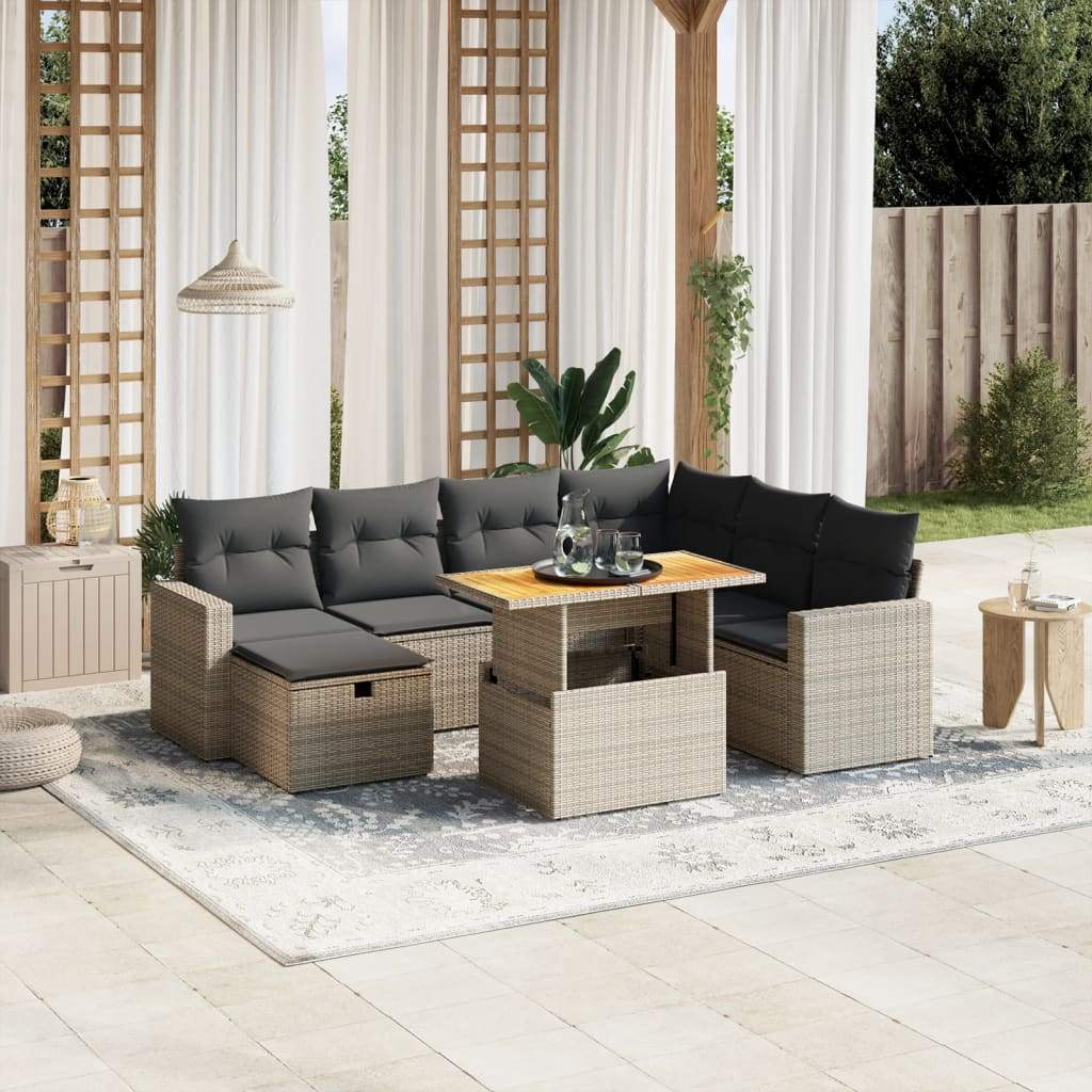 Set Divano da Giardino 8 pz con Cuscini Grigio in Polyrattan - homemem39