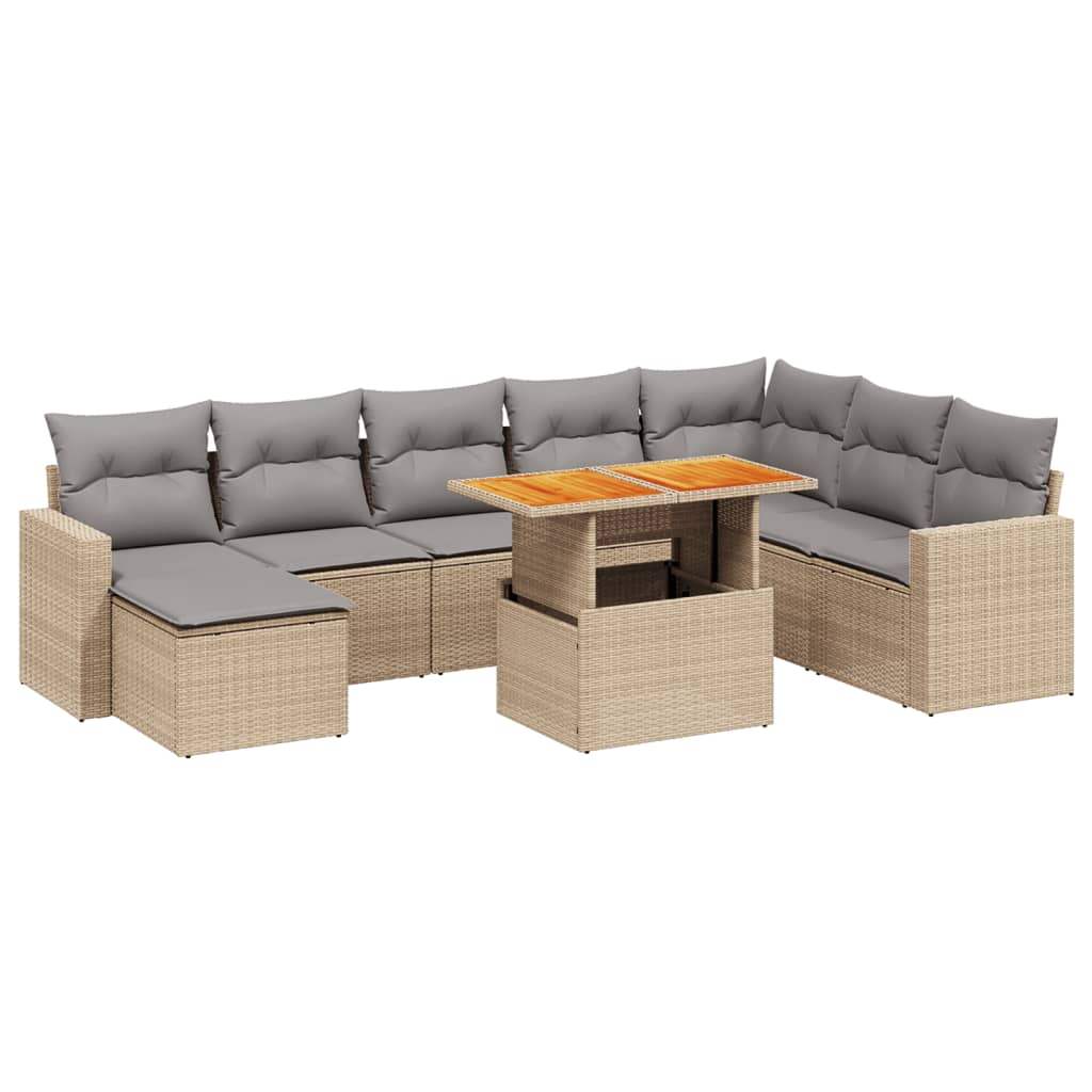 Set Divano da Giardino 9 pz con Cuscini Beige in Polyrattan - homemem39