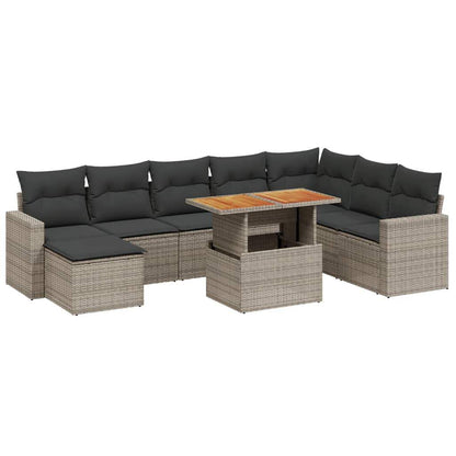 Set Divano da Giardino 9 pz con Cuscini Grigio in Polyrattan - homemem39