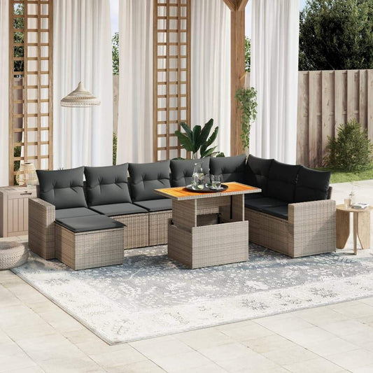 Set Divano da Giardino 9 pz con Cuscini Grigio in Polyrattan - homemem39