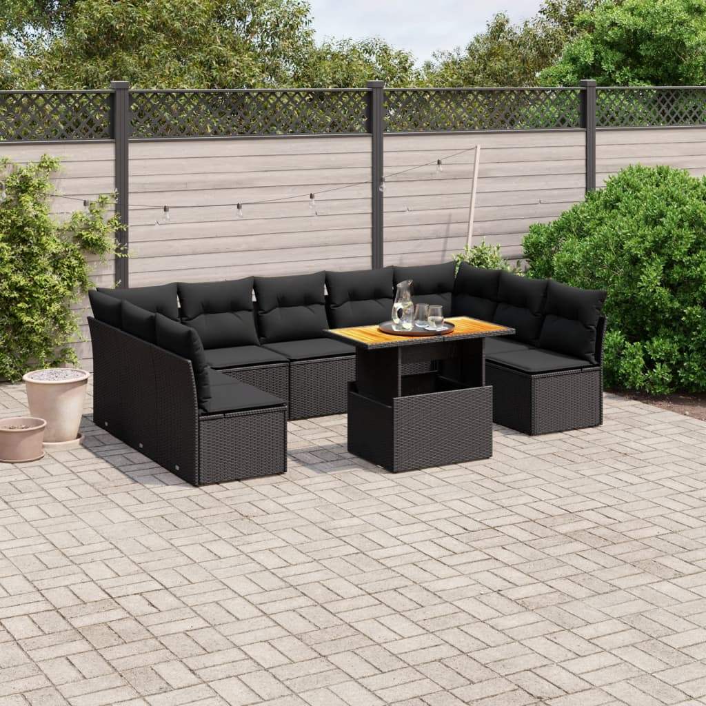 Set Divani da Giardino 10pz con Cuscini in Polyrattan Nero - homemem39