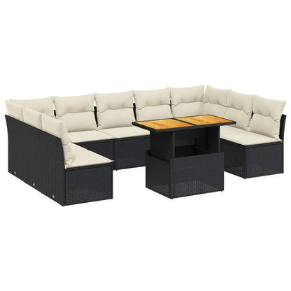 Set Divani da Giardino 10pz con Cuscini in Polyrattan Nero - homemem39