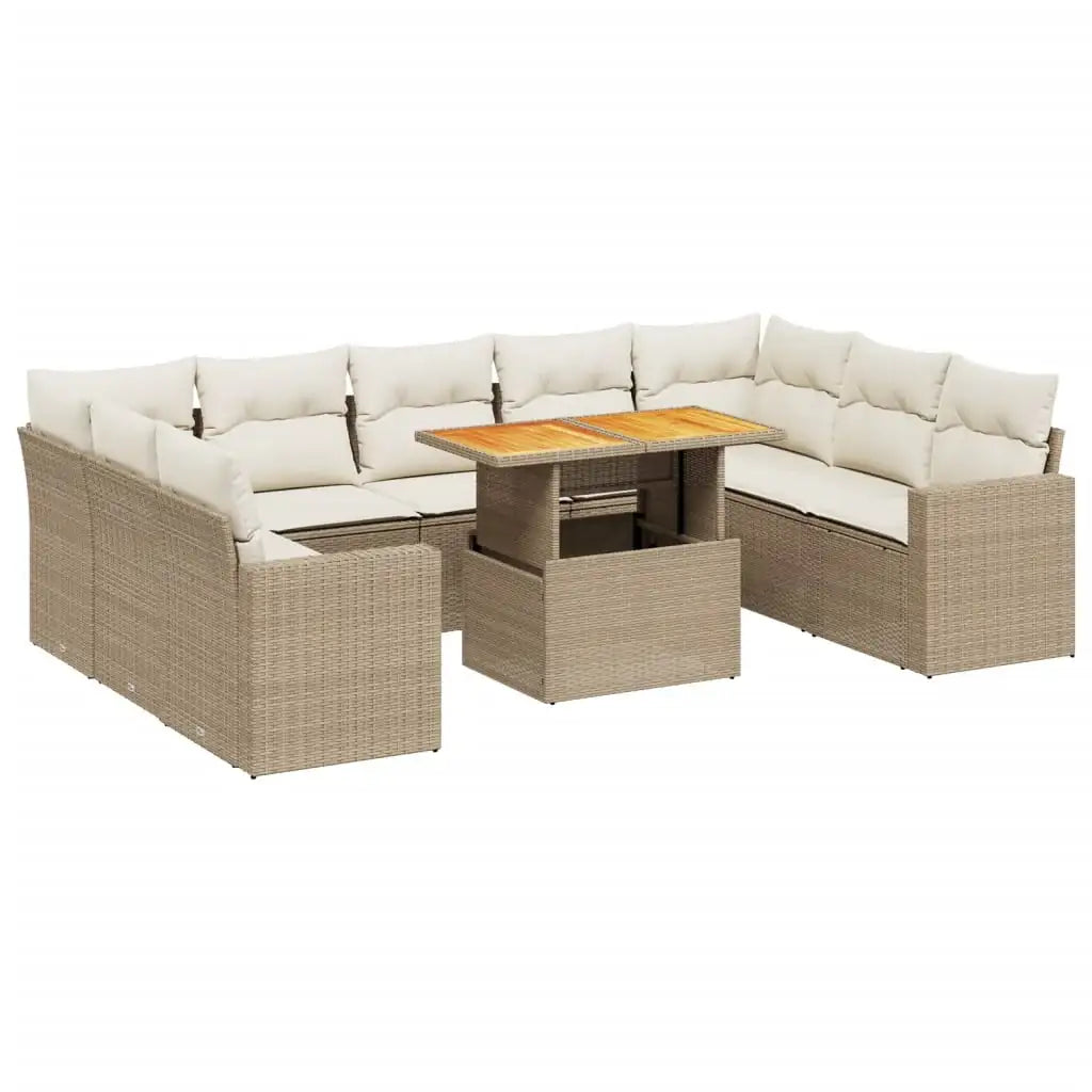 Set Divano da Giardino 10 pz con Cuscini Beige in Polyrattan - homemem39