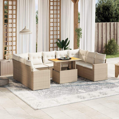 Set Divano da Giardino 10 pz con Cuscini Beige in Polyrattan - homemem39