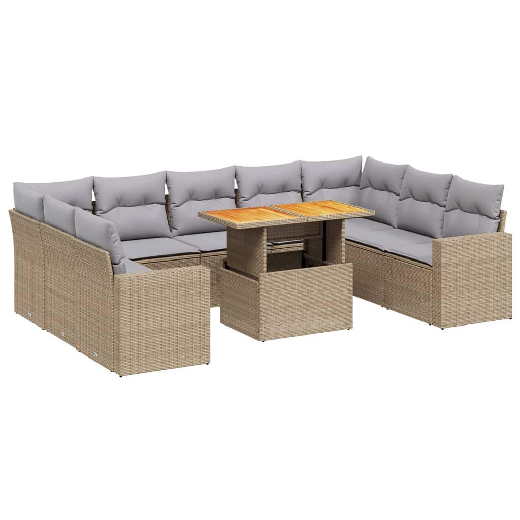 Set Divano da Giardino 10 pz con Cuscini Beige in Polyrattan - homemem39