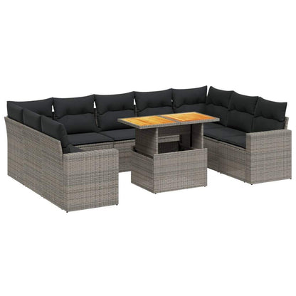 Set Divano da Giardino 10 pz con Cuscini Grigio in Polyrattan - homemem39