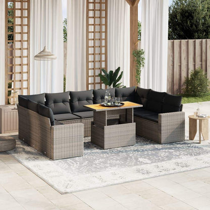 Set Divano da Giardino 10 pz con Cuscini Grigio in Polyrattan - homemem39